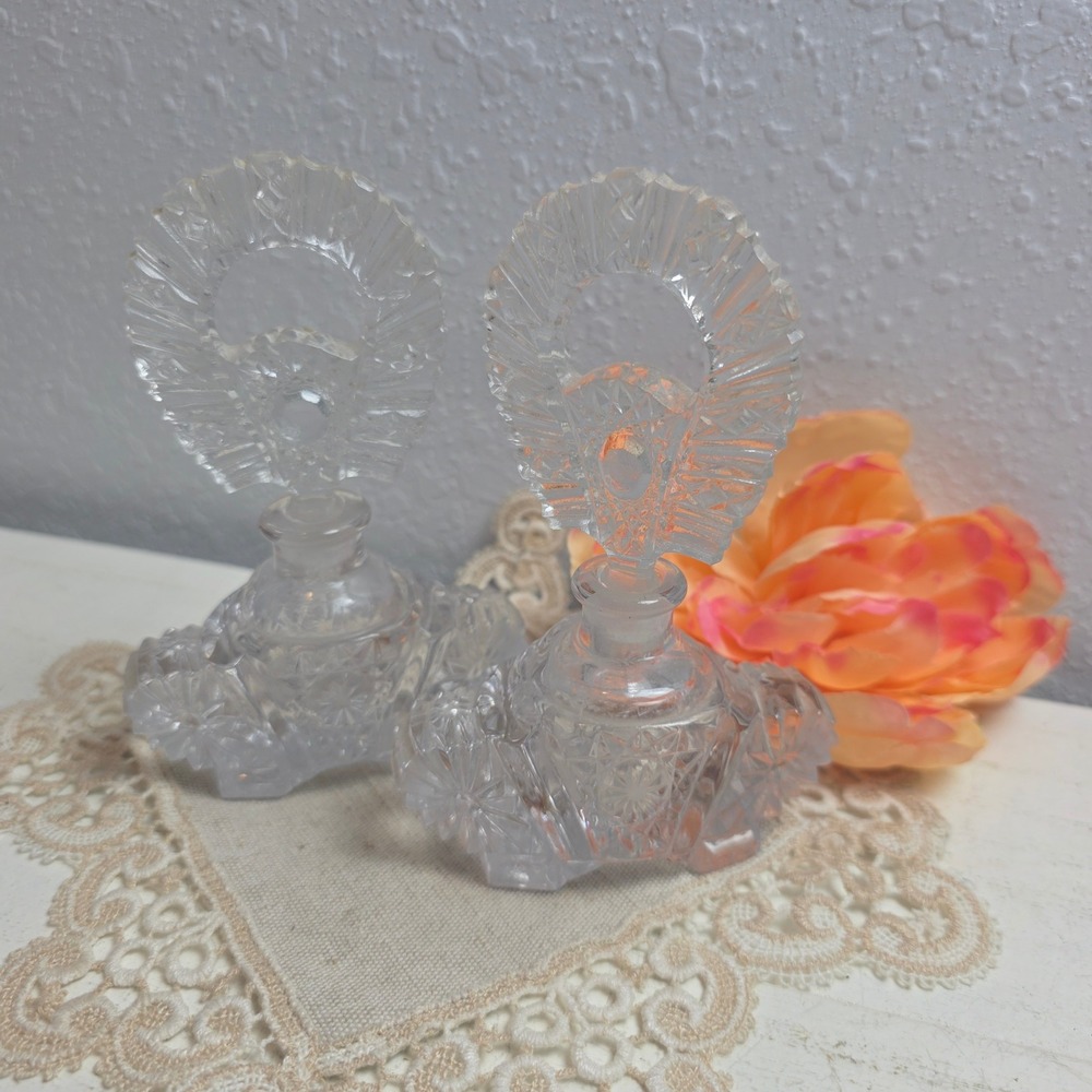 Vintage Imperial Glass Bellaire Irice Perfume Bottles Horseshoe Stopper Art Deco